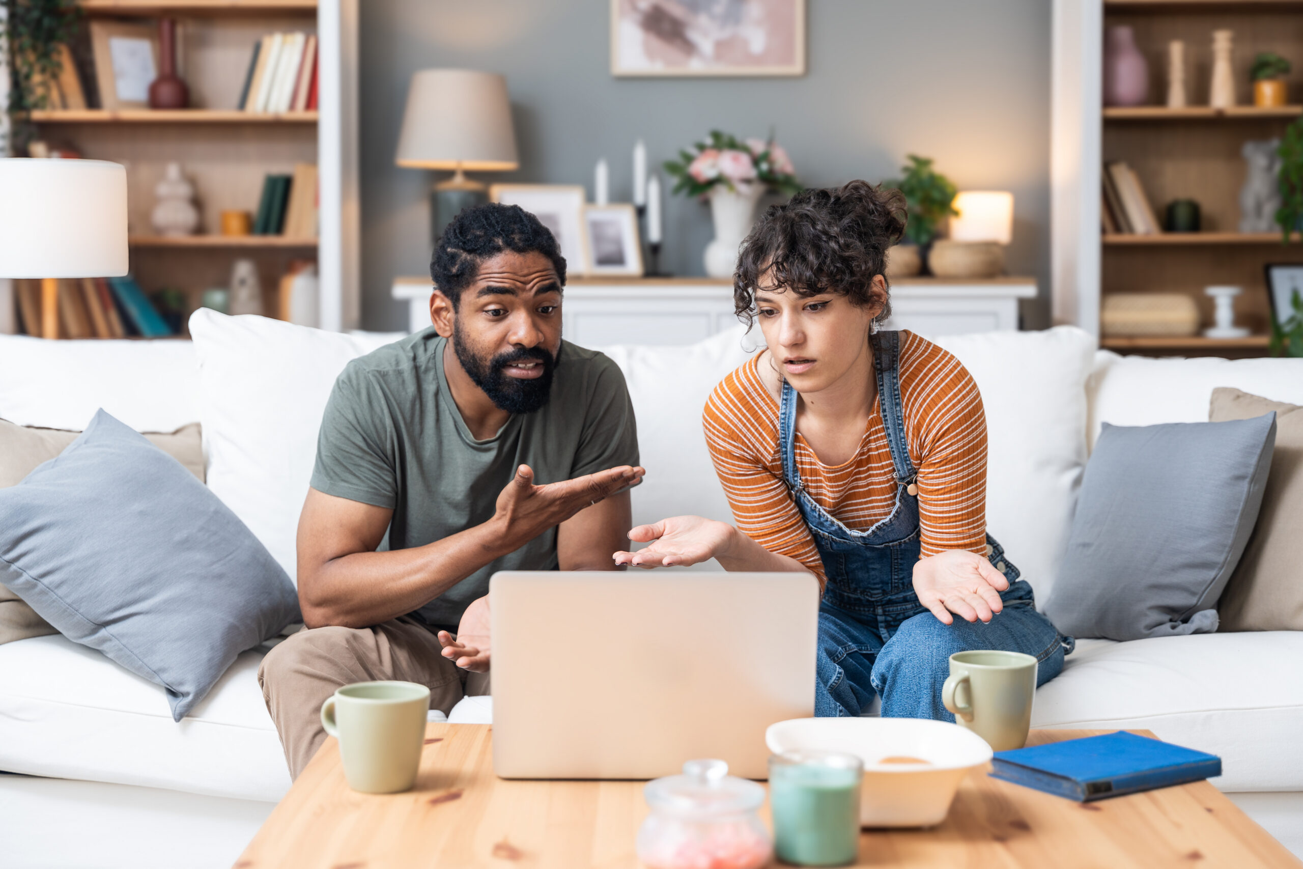 A couple attending an online therapy session together from home in Ontario